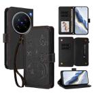 For vivo X200 Pro 5G Butterfly Love Flower Multi-card Zipper Wallet Leather Phone Case(Black) - 1