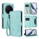 For vivo X200 Pro 5G Butterfly Love Flower Multi-card Zipper Wallet Leather Phone Case(Mint Green) - 1