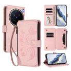 For vivo X200 Pro 5G Butterfly Love Flower Multi-card Zipper Wallet Leather Phone Case(Pink) - 1