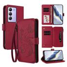 For vivo Y100 5G IDN / Y200e Global Butterfly Love Flower Multi-card Zipper Wallet Leather Phone Case(Wine Red) - 1