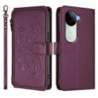 For vivo V40e 5G India / iQOO Z9s 5G Butterfly Love Flower Multi-card Zipper Wallet Leather Phone Case(Dark Purple) - 2