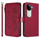 For vivo V40e 5G India / iQOO Z9s 5G Butterfly Love Flower Multi-card Zipper Wallet Leather Phone Case(Wine Red) - 2
