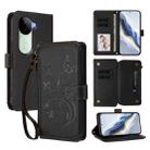 For vivo V40e 5G India / iQOO Z9s 5G Butterfly Love Flower Multi-card Zipper Wallet Leather Phone Case(Black) - 1