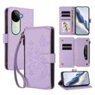 For vivo V40e 5G India / iQOO Z9s 5G Butterfly Love Flower Multi-card Zipper Wallet Leather Phone Case(Light Purple) - 1