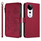 For vivo V40 5G / V40 Pro 5G Butterfly Love Flower Multi-card Zipper Wallet Leather Phone Case(Wine Red) - 2