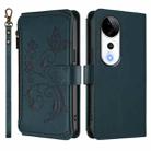 For vivo V40 5G / V40 Pro 5G Butterfly Love Flower Multi-card Zipper Wallet Leather Phone Case(Dark Green) - 2