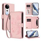 For vivo V40 5G / V40 Pro 5G Butterfly Love Flower Multi-card Zipper Wallet Leather Phone Case(Pink) - 1