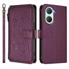 For vivo Y03 / Y18 Global / Y28s 5G Butterfly Love Flower Multi-card Zipper Wallet Leather Phone Case(Dark Purple) - 2