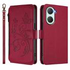 For vivo Y03 / Y18 Global / Y28s 5G Butterfly Love Flower Multi-card Zipper Wallet Leather Phone Case(Wine Red) - 2