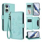 For vivo Y03 / Y18 Global / Y28s 5G Butterfly Love Flower Multi-card Zipper Wallet Leather Phone Case(Mint Green) - 1