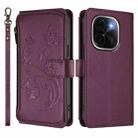 For vivo iQOO Z9s Pro 5G India / T3 Pro Butterfly Love Flower Multi-card Zipper Wallet Leather Phone Case(Dark Purple) - 2
