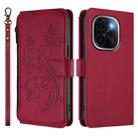 For vivo iQOO Z9s Pro 5G India / T3 Pro Butterfly Love Flower Multi-card Zipper Wallet Leather Phone Case(Wine Red) - 2