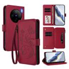 For vivo X100 Pro / X100s Pro Butterfly Love Flower Multi-card Zipper Wallet Leather Phone Case(Wine Red) - 1