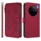 For vivo X100 Pro / X100s Pro Butterfly Love Flower Multi-card Zipper Wallet Leather Phone Case(Wine Red) - 2