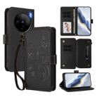 For vivo X100 Pro / X100s Pro Butterfly Love Flower Multi-card Zipper Wallet Leather Phone Case(Black) - 1