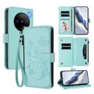 For vivo X100 Pro / X100s Pro Butterfly Love Flower Multi-card Zipper Wallet Leather Phone Case(Mint Green) - 1