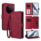 For vivo X100s 5G Butterfly Love Flower Multi-card Zipper Wallet Leather Phone Case(Wine Red) - 1