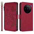 For vivo X100s 5G Butterfly Love Flower Multi-card Zipper Wallet Leather Phone Case(Wine Red) - 2