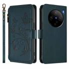 For vivo X100s 5G Butterfly Love Flower Multi-card Zipper Wallet Leather Phone Case(Dark Green) - 2