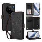 For vivo X100s 5G Butterfly Love Flower Multi-card Zipper Wallet Leather Phone Case(Black) - 1