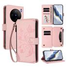 For vivo X100s 5G Butterfly Love Flower Multi-card Zipper Wallet Leather Phone Case(Pink) - 1