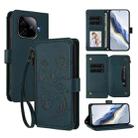 For vivo iQOO Neo Z9 / Z9 Pro Turbo 5G Butterfly Love Flower Multi-card Zipper Wallet Leather Phone Case(Dark Green) - 1