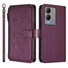 For vivo Y17s 4G / Y36 5G / Y33t 2023 Butterfly Love Flower Multi-card Zipper Wallet Leather Phone Case(Dark Purple) - 2