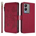 For vivo Y17s 4G / Y36 5G / Y33t 2023 Butterfly Love Flower Multi-card Zipper Wallet Leather Phone Case(Wine Red) - 2