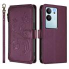 For vivo V29e / Y200 / V30 Lite 5G Butterfly Love Flower Multi-card Zipper Wallet Leather Phone Case(Dark Purple) - 2