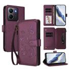 For vivo Y78 / Y36 4G Global Butterfly Love Flower Multi-card Zipper Wallet Leather Phone Case(Dark Purple) - 1