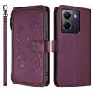 For vivo Y78 / Y36 4G Global Butterfly Love Flower Multi-card Zipper Wallet Leather Phone Case(Dark Purple) - 2