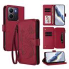 For vivo Y78 / Y36 4G Global Butterfly Love Flower Multi-card Zipper Wallet Leather Phone Case(Wine Red) - 1
