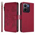 For vivo Y78 / Y36 4G Global Butterfly Love Flower Multi-card Zipper Wallet Leather Phone Case(Wine Red) - 2