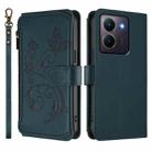 For vivo Y78 / Y36 4G Global Butterfly Love Flower Multi-card Zipper Wallet Leather Phone Case(Dark Green) - 2