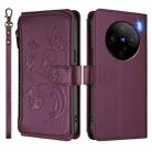 For vivo X100 5G Butterfly Love Flower Multi-card Zipper Wallet Leather Phone Case(Dark Purple) - 2