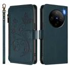 For vivo X100 5G Butterfly Love Flower Multi-card Zipper Wallet Leather Phone Case(Dark Green) - 2