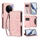 For vivo X100 5G Butterfly Love Flower Multi-card Zipper Wallet Leather Phone Case(Pink) - 1
