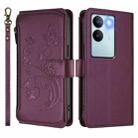 For vivo S17 / S17 Pro 5G / S17t 5G Butterfly Love Flower Multi-card Zipper Wallet Leather Phone Case(Dark Purple) - 2