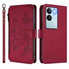 For vivo S17 / S17 Pro 5G / S17t 5G Butterfly Love Flower Multi-card Zipper Wallet Leather Phone Case(Wine Red) - 2