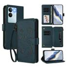 For vivo S17 / S17 Pro 5G / S17t 5G Butterfly Love Flower Multi-card Zipper Wallet Leather Phone Case(Dark Green) - 1
