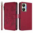 For vivo Y27 4G 2023 Global / Y35M+ Butterfly Love Flower Multi-card Zipper Wallet Leather Phone Case(Wine Red) - 2
