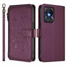 For vivo Y02A 4G / Y11 2023 / Y02t Butterfly Love Flower Multi-card Zipper Wallet Leather Phone Case(Dark Purple) - 2