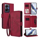For vivo Y78+ 5G Global / V29 Lite Butterfly Love Flower Multi-card Zipper Wallet Leather Phone Case(Wine Red) - 1