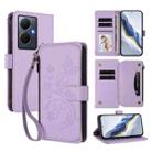 For vivo Y78+ 5G Global / V29 Lite Butterfly Love Flower Multi-card Zipper Wallet Leather Phone Case(Light Purple) - 1