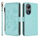 For vivo Y100 India / Y100A Global Butterfly Love Flower Multi-card Zipper Wallet Leather Phone Case(Mint Green) - 2