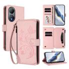 For vivo Y100 India / Y100A Global Butterfly Love Flower Multi-card Zipper Wallet Leather Phone Case(Pink) - 1