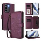 For vivo S16 / V27 5G / V27 Pro 5G Butterfly Love Flower Multi-card Zipper Wallet Leather Phone Case(Dark Purple) - 1