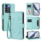 For vivo S16 / V27 5G / V27 Pro 5G Butterfly Love Flower Multi-card Zipper Wallet Leather Phone Case(Mint Green) - 1