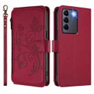For vivo S16e 5G / V27e 4G / T2 4G Butterfly Love Flower Multi-card Zipper Wallet Leather Phone Case(Wine Red) - 2