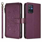 For vivo Y55s 5G 2023 / Y55 5G Global Butterfly Love Flower Multi-card Zipper Wallet Leather Phone Case(Dark Purple) - 2